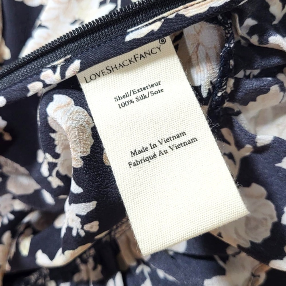 NEW LoveShackFancy Silk Floral Print Louis Blouse in Almond Cookie - Picture 14 of 16